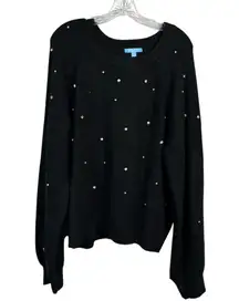 Draper James RSVP Black Rhinestone Embellished Pattern Oversized Sweater Top XXL