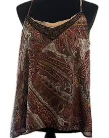 BKE women’s size large double layer spaghetti strap, sheer abstract top