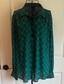 Worthington emerald green check long sleeve blouse