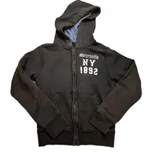 VTG Abercrombie New York Embroidered Hoodie Brown SZ M Logo Y2K 90s Laguna Beach