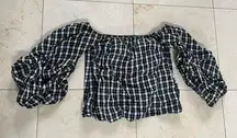 Petersyn Gingham Off The Shoulder Bubble Sleeve Top Sz Small