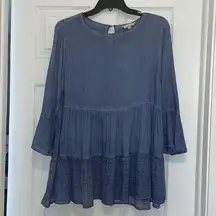 Crescent Dusty Blue 3/4 Sleeve Ruffle Top, NWT