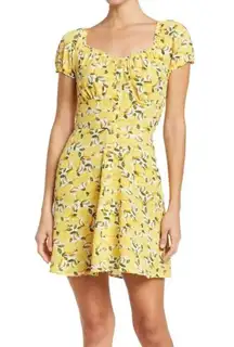 NWT  Lemon Print Mini Dress Square Neck Puff Sleeve Smocked Fruit New