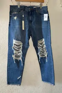 Blank NYC Distressed Blue Straight Leg Jeans