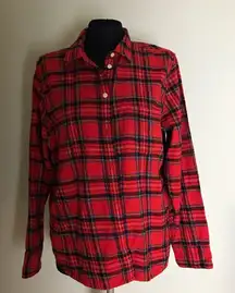 J Crew Red/Orange Flannel Plaid Button-Up Shirt
