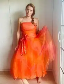 Jessica McClintock Gunne Sax Dress Party prom Tea Length Orange NWT Size Medium