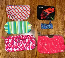 Set of 6 Clinique, Estée Lauder and Aveda Cosmetic bags new, NWOT, some used