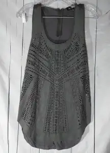 Sam Edelman Women Grey Faux Suede Laser Cut Out Hi-Low Tank Top Sz XS