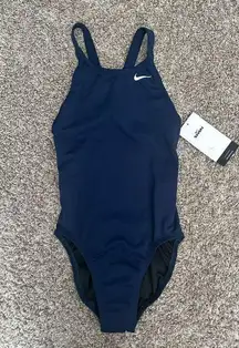 NWT Nike Hydrastrong Solid Cut-Out
Poly RacerBack One Piece Swimsuit Navy Sz 2