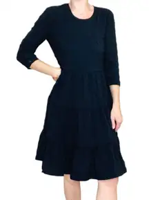 Black Ruffle Chic Girly Prairie Knee Length Dress