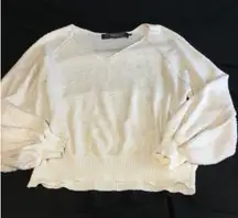 Code Moo Womens Sweater‎ Medium Cream Knit V Neck Balloon Sleeve Pullover size L