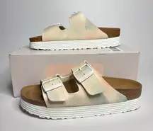 Papillio by Birkenstock Arizona Flex Platform in Birko-Flor Watercolor Pink/Blue