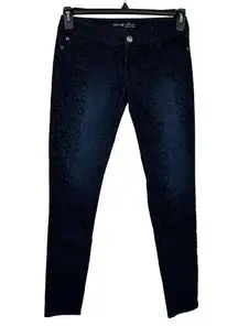 Celebrity Pink  JR SZ 3 Skinny Jeans Cheetah Print Low-Rise Pocket Dark Wash Blue