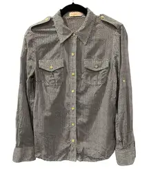 Tory Burch Size Small Chevron Print Long Sleeve Gold Button Down Shirt Striped