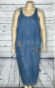 Disney VTG  Woman Size 22W Winnie the Pooh Denim Jumper Overall Maxi Jean Dress