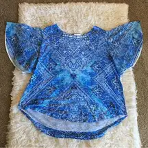 Plus size Sheer Flutter Sleeve Rhinestone Silky flowey top