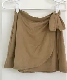 Faux Khaki Suede Wrap Skirt