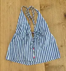 Edikted Top Tie Front Stripes Madelyn Size M Blue White