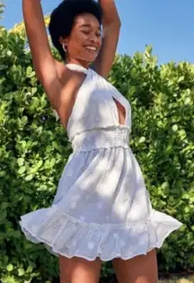 NEW Aerie White Spring Eyelet Fling Mini Dress Sz XL Halter Tie Floral