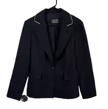 City Triangles Vintage Black Women's Blazer White Collar Piping Size Small