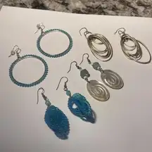 Lot Of 4 Women’s Costume Earrings Pierced Dangle Drop Mix Some Blue