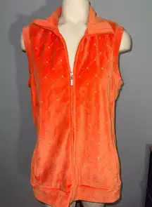 Quacker Factory Vibrant Orange velour vest top sleeveless zip up woman’s small