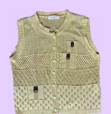 Vintage Soft Yellow Green knitted Fishing vest with buttons 🔥