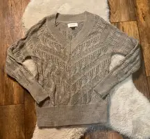 Sonoma Sweater Size Medium Tan‎ V Neck Knit Cable Long Sleeve