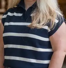 She & Sky Sweater Vest Black and White Stripe