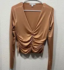 Women's Ruched Long-Sleeve V-Neck Knit Top M