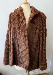 Vtg womens muskrat fox fur cape jacket S brown quiet luxury old money holiday