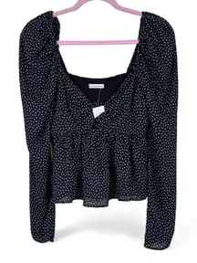 Abercrombie & Fitch Black Polka Dot Puff Sleeve Blouse Womens M Cropped Smocked