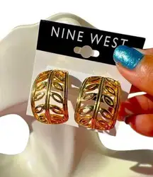 Nine west Olive Leaves Classic Open Loop Stud earrings gold tone