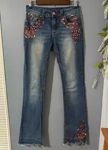 Grace in LA Flare Wide Leg Jeans with Embroidery