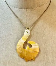 Hand Carved Turtle Shape Mother of Pearl Shell Fish Hook Necklace