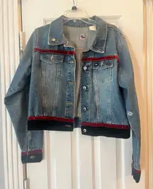 Western Cowgirl Blue Jean Jacket Women Large Velvet Retro Y2K Grunge Stains