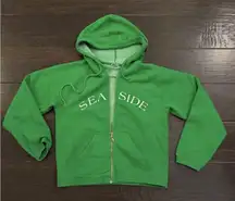 Seaside Beach Green Zip Up Hoodie Sweatshirt size Small Cozy