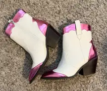Boutique White and Pink Cowboy Booties
