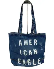 American Eagle Outfitters Denim Tote Bag Classic Beach Travel School Bookbag