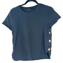 Maje Black Cropped Gold Tone Side Button Blouse Size 2 US Medium