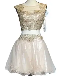 Dave & Johnny Gold and‎ Cream Mini Dress