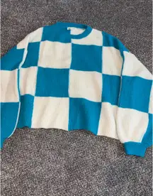 Blue checkered crop sweater