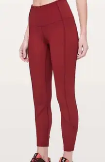 Lululemon Athletica Women's Daily Lineup 7/8 Red Ribbed 12 Legging Tight Gym