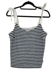 J. Crew Factory Womens Size Medium Tank Top Tie Shoulder Striped White Blue NEW