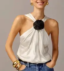 NEW J. Crew Collection Halter Top Rosette Crepe Ivory Satin Blouse Size Small