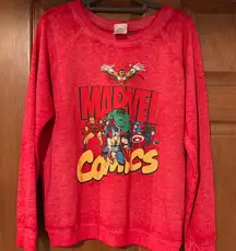 Marvel Comics Sweatshirt Women’s XL 15-17 Red Acid Wash Fleece