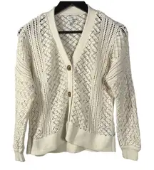 REISS‎ Open Knit Cardigan Women's XS Cream Linen Cotton Blend Button Front Chic