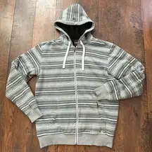 O’NEILL grey striped zipper hooded jacket, fleece lined, size M