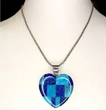 DTR Lapis Lazuli Turquoise Mosaic Inlay Heart Pendant Necklace 925