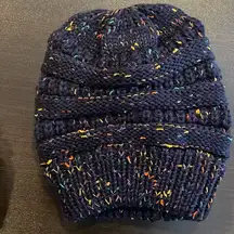 New  Confetti Beanietail Ponytail Messy Bun Ribbed Beanie Hat Cap Elastic